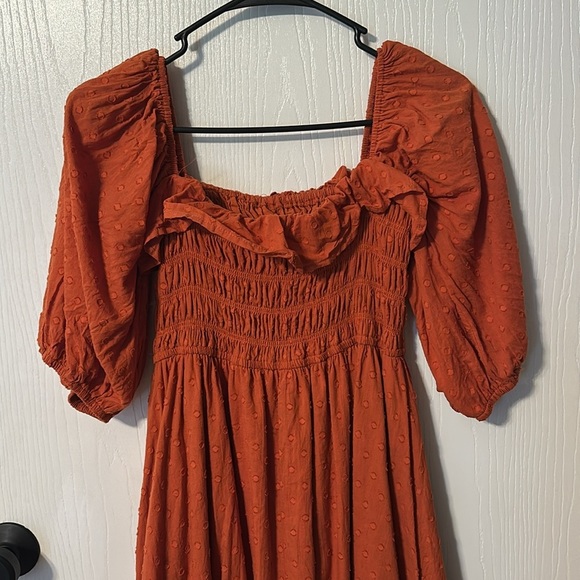 Rust Orange Smocked Midi Dress - Picture 6 of 7